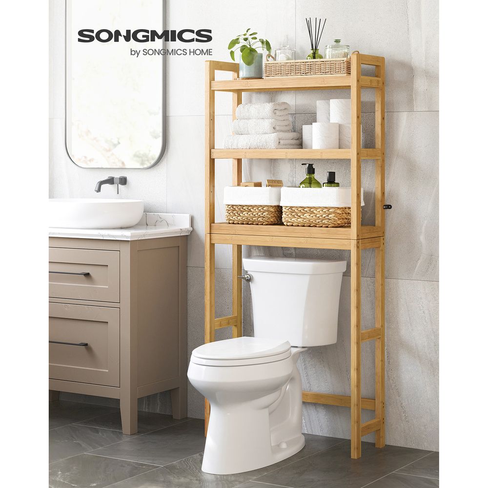 Over The Toilet Storage Shelf - 3 Tier Bamboo - Adjustable Bathroom Organizer