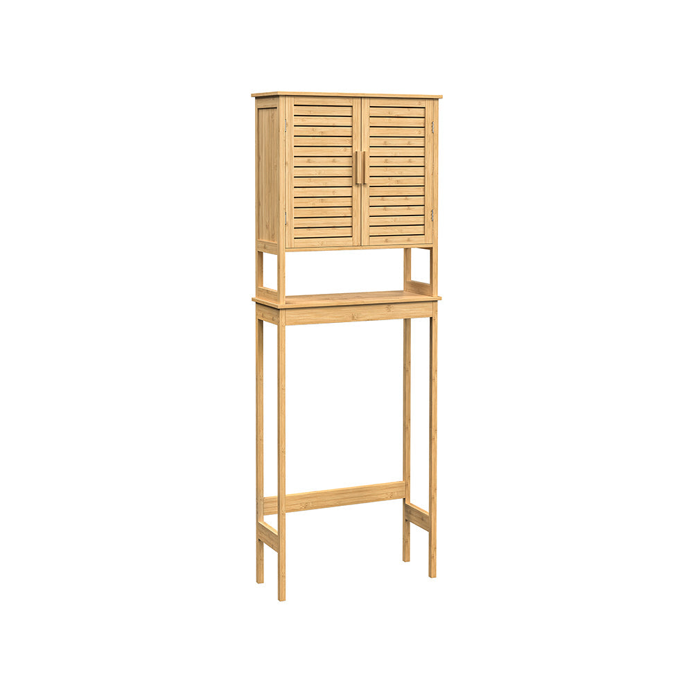 Over The Toilet Storage Cabinet - Bamboo - With Doors And Shelves