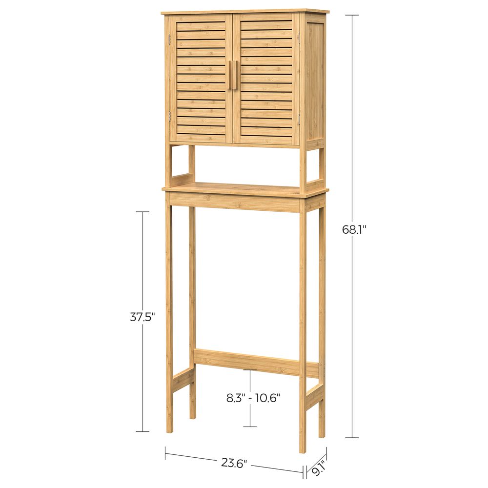 Over The Toilet Storage Cabinet - Bamboo - With Doors And Shelves