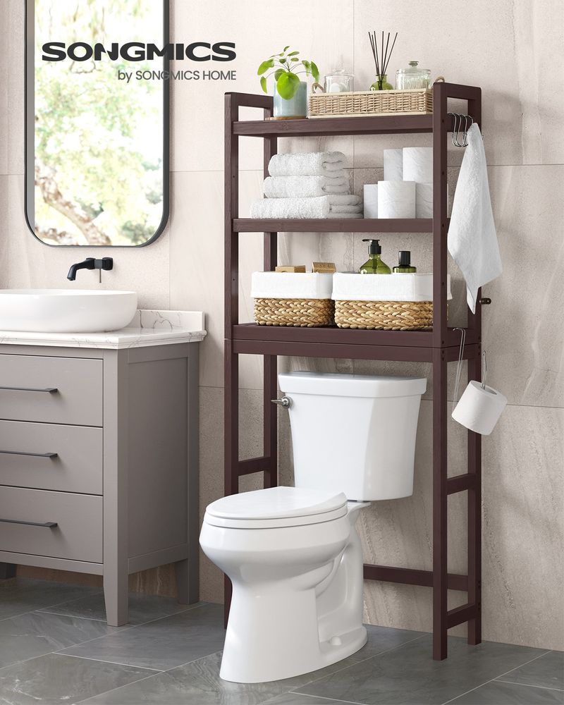Over The Toilet Storage Shelf - 3 Tier Bamboo - Adjustable Bathroom Organizer