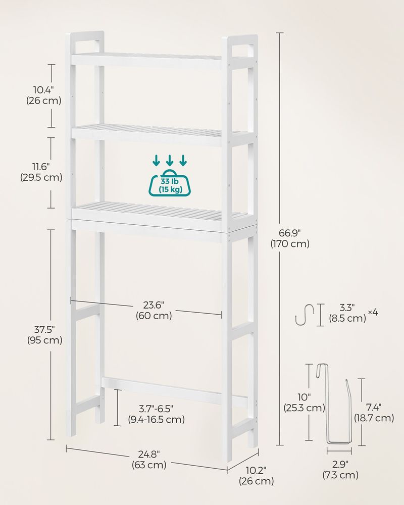 Over The Toilet Storage Shelf - 3 Tier Bamboo - Adjustable Bathroom Organizer