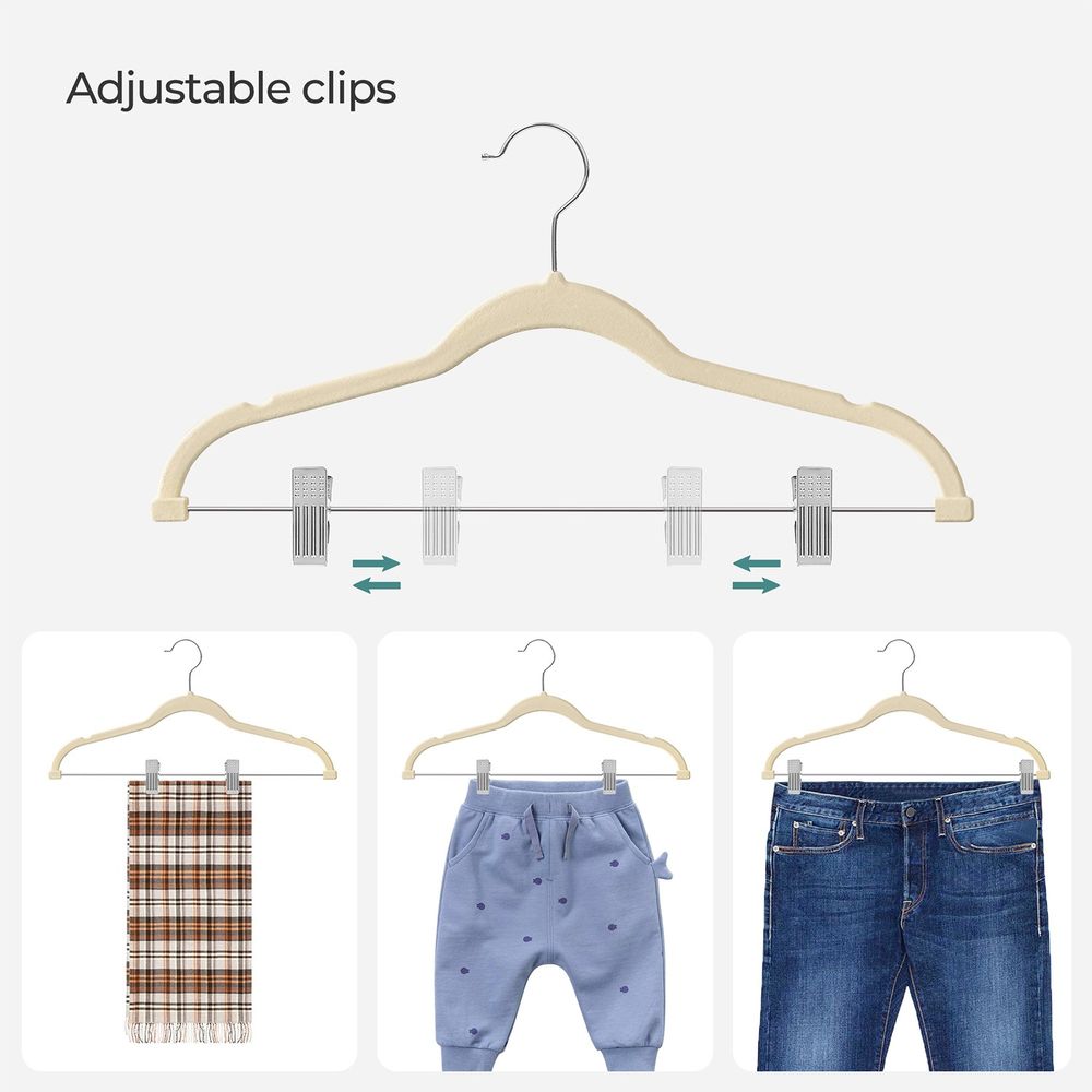 Pants Hangers - Velvet With Adjustable Clips - Set Of 30