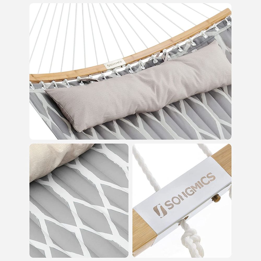 Quilted Hammock With Bamboo Spreader Bars and Pillow Portable Swing Bed