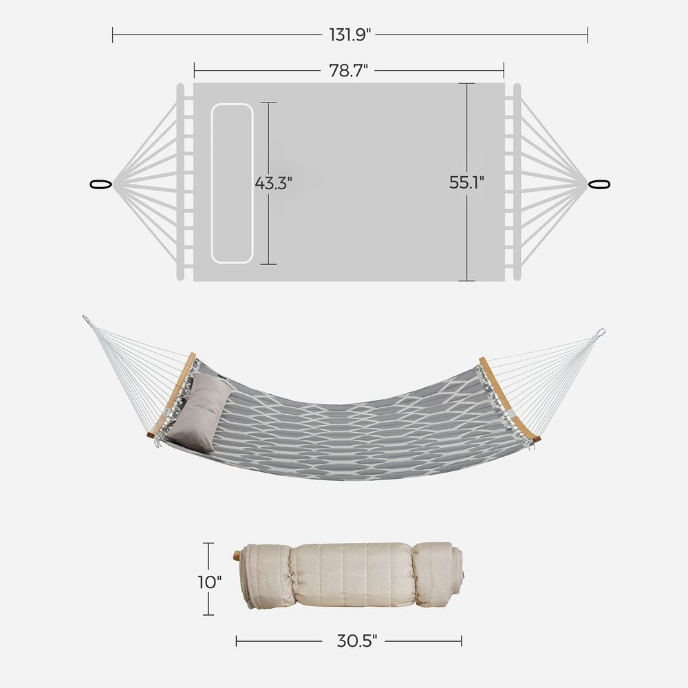 Quilted Hammock With Bamboo Spreader Bars and Pillow Portable Swing Bed