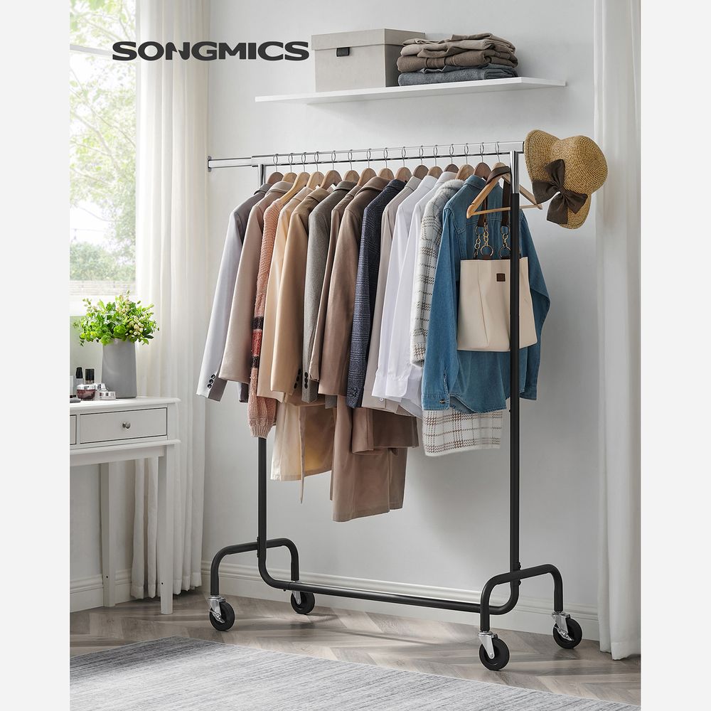 Heavy Duty Clothes Rack – Extendable Hanging Rod – Rolling Garment Rack