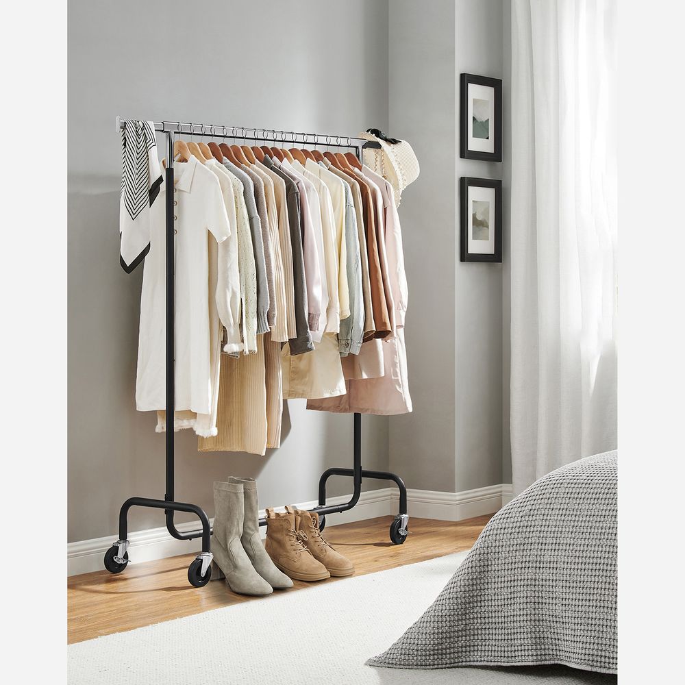 Heavy Duty Clothes Rack With Wheels Extendable Hanging Rod