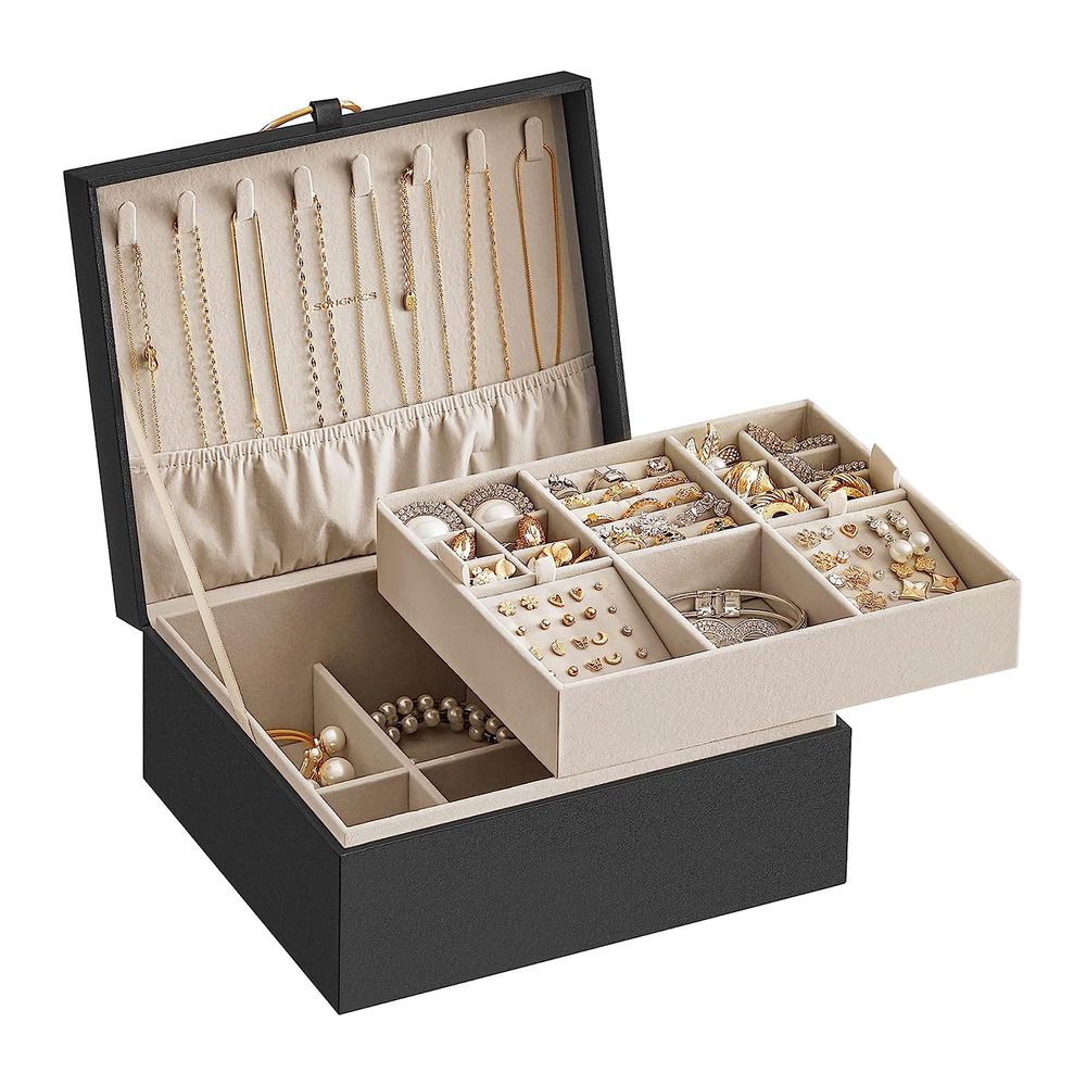 Jewelry Box Organizer - 2 Layer - With Handle And Removable Tray