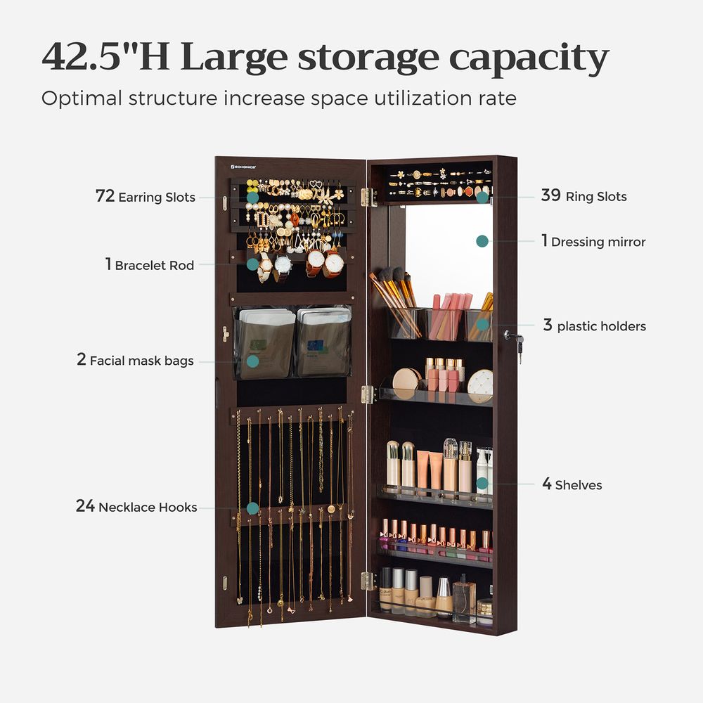 Jewelry Cabinet Armoire - Lockable - Full Length Mirror Storage