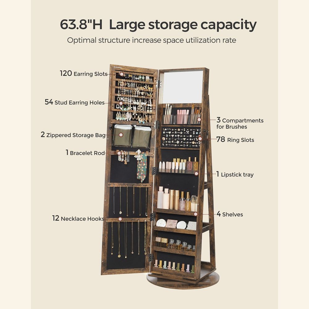 Jewelry Organizer Cabinet - Lockable - Full Length Mirror
