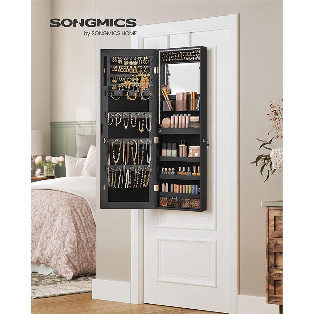 Jewelry Armoire Organizer - LED Lights - Wall Or Door Mounted Mirror