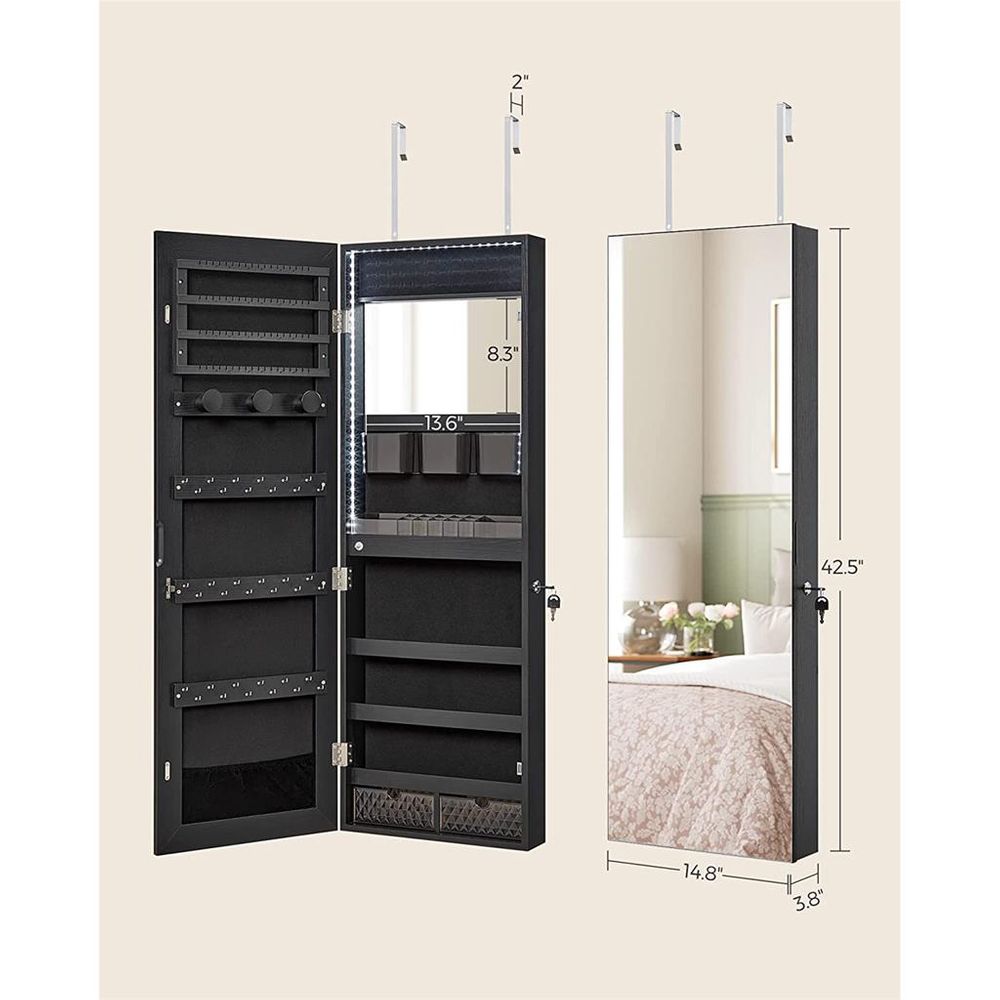 Jewelry Armoire Organizer - LED Lights - Wall Or Door Mounted Mirror