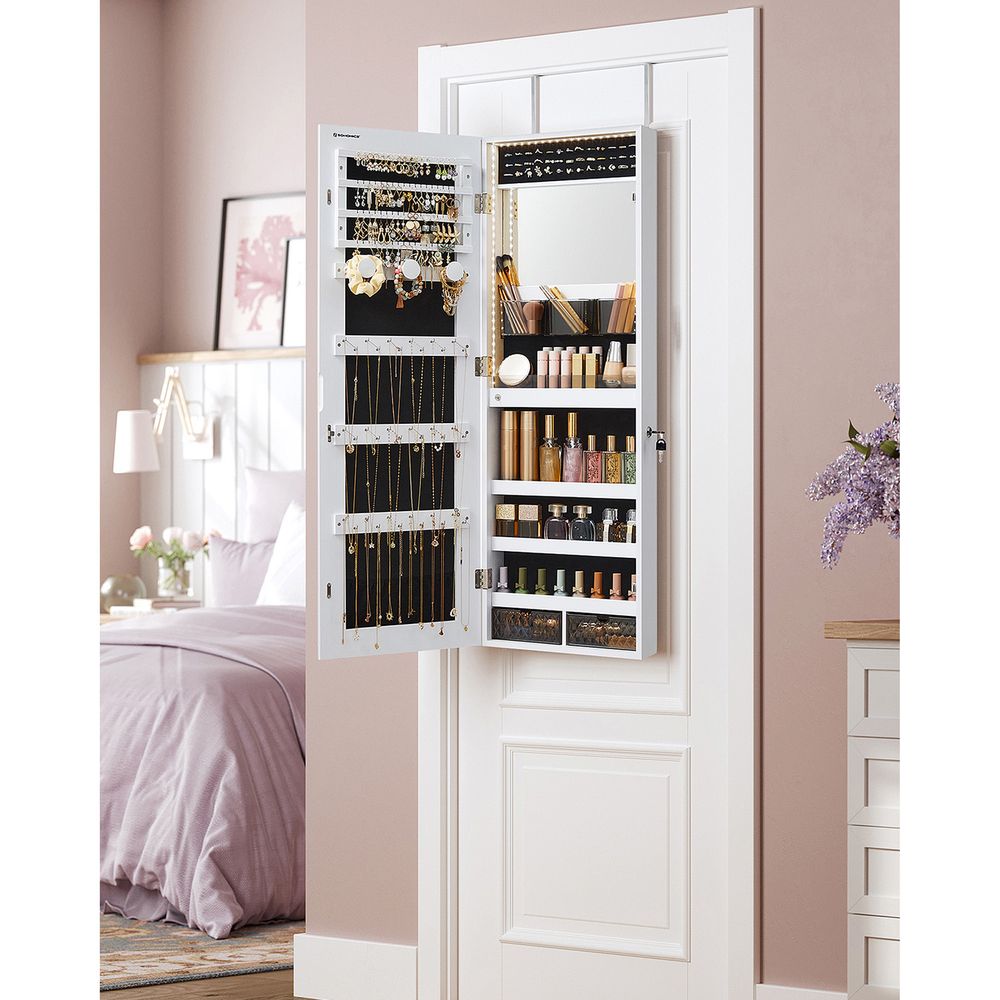 Jewelry Armoire Organizer - LED Lights - Wall Or Door Mounted Mirror