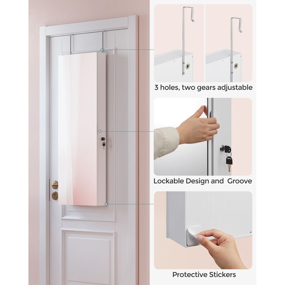 Jewelry Armoire Organizer - LED Lights - Wall Or Door Mounted Mirror