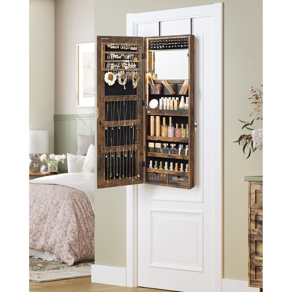 Jewelry Armoire Organizer - LED Lights - Wall Or Door Mounted Mirror