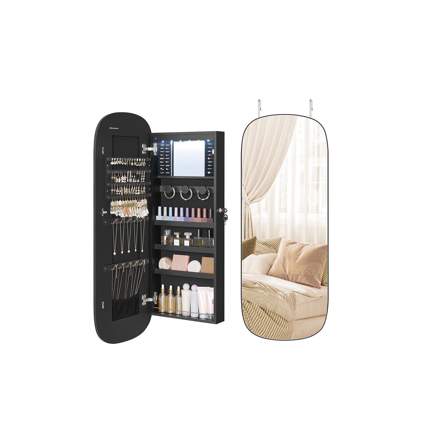 Wall Mounted Jewelry Organizer - Mirror Cabinet - LED Interior Light