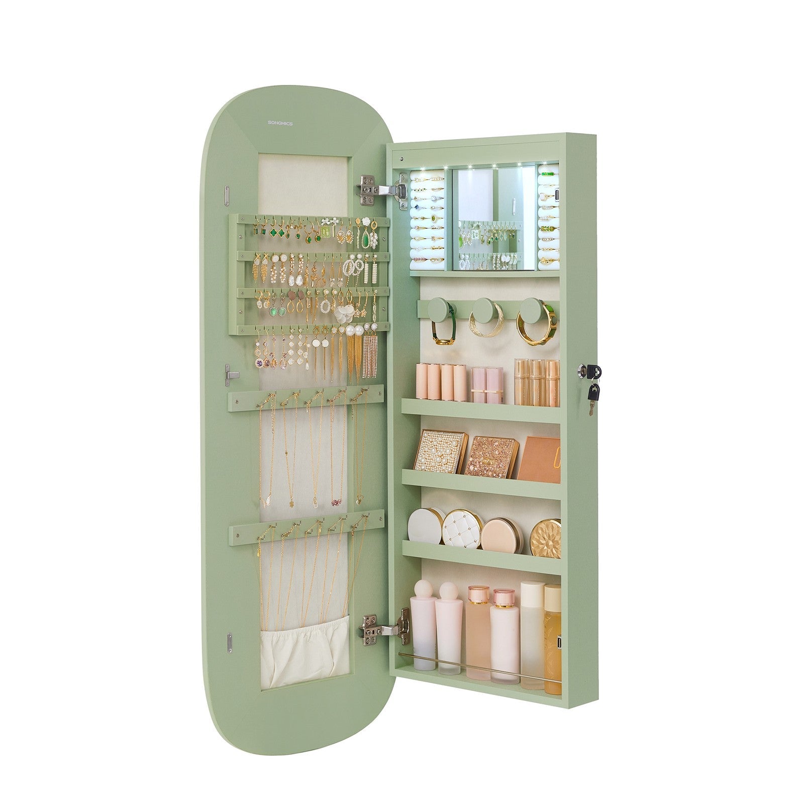 Wall Mounted Jewelry Organizer - Mirror Cabinet - LED Interior Light