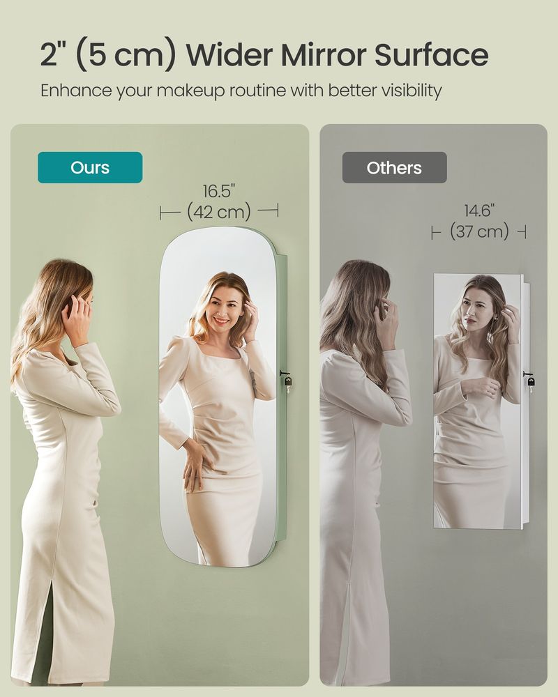 Wall Mounted Jewelry Organizer - Mirror Cabinet - LED Interior Light