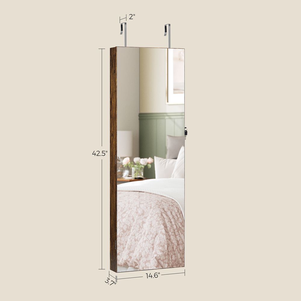 Jewelry Armoire Cabinet - Wall Mounted - LED Mirror Storage