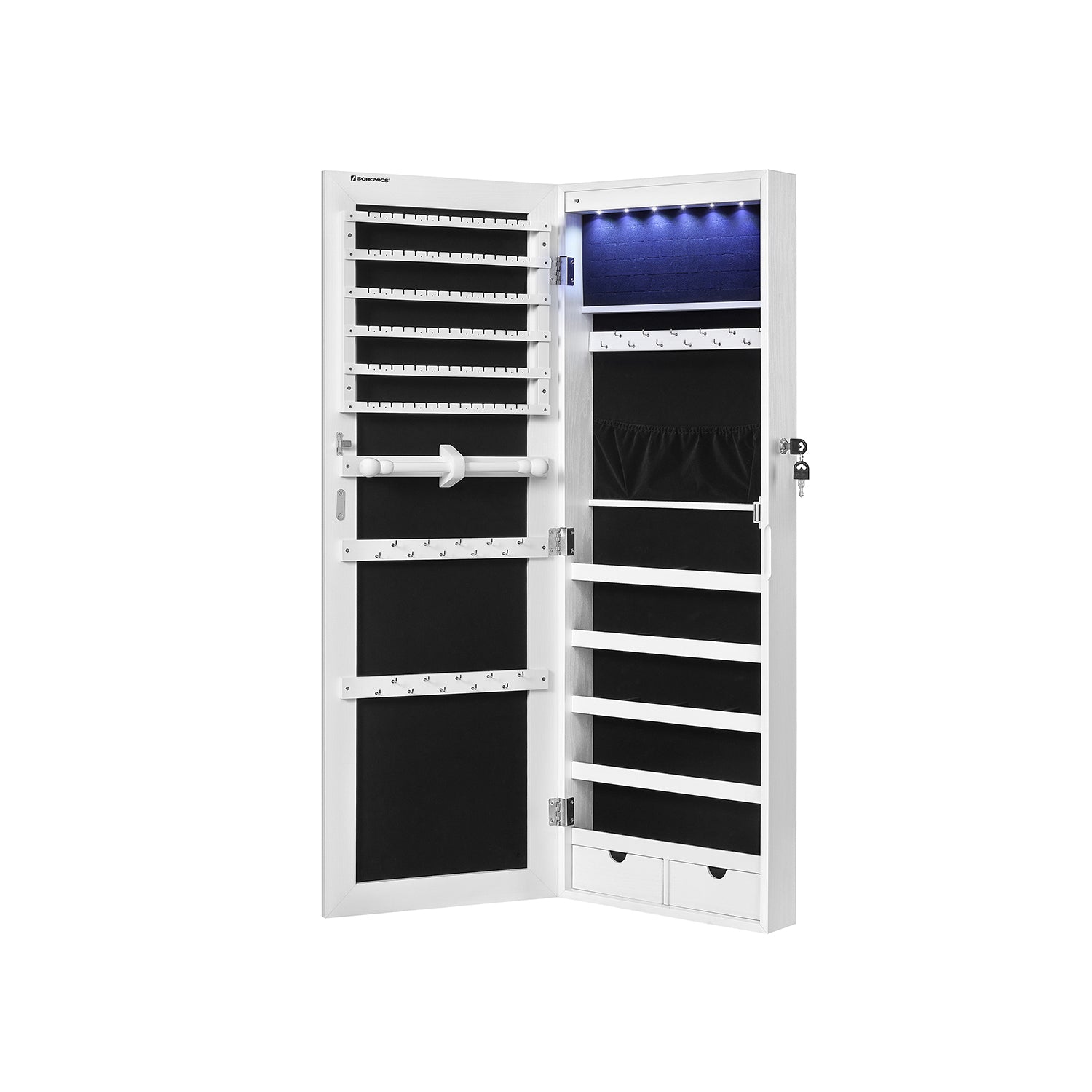 Jewelry Armoire Cabinet - Wall Mounted - LED Lights - Full Length Mirror