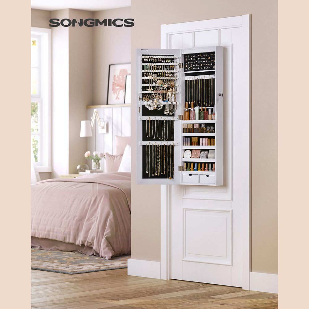 Jewelry Armoire Cabinet - Wall Mounted - LED Mirror Storage