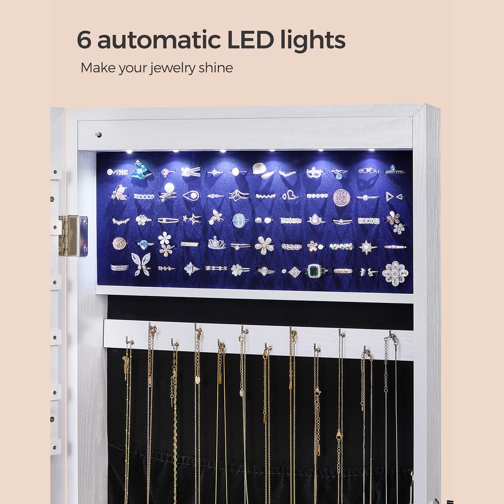 Jewelry Armoire Cabinet - Wall Mounted - LED Lights - Full Length Mirror