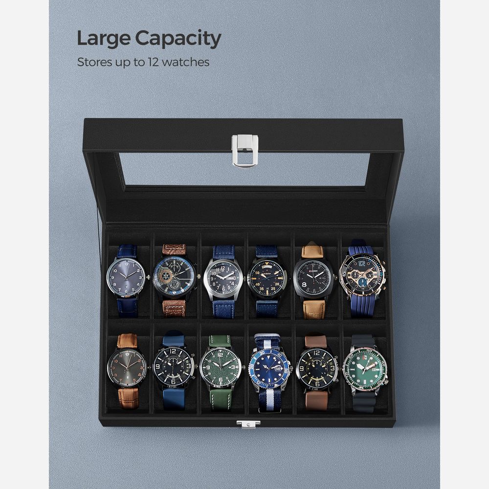 Watch Case Organizer - 6 Or 12 Slot - Large Glass Lid