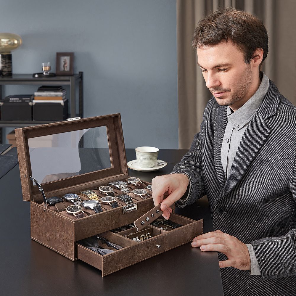 Watch Case Organizer - 6 Slot Lockable - Glass Lid Storage