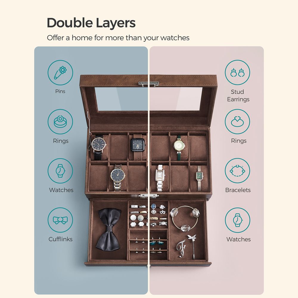 Watch Case Organizer - 6 Slot Lockable - Glass Lid Storage