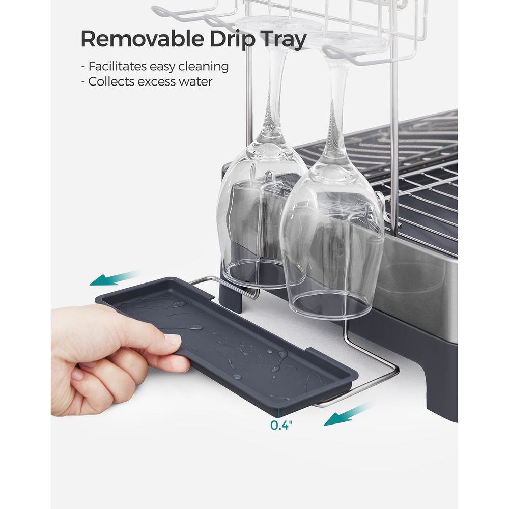 Dish Drying Rack - 2 Tier - Rotatable Extendable Drain Spout