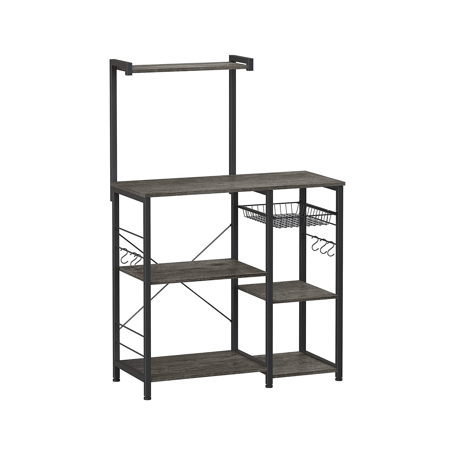 Baker’s Rack - Industrial Brown - With Shelves And Hooks
