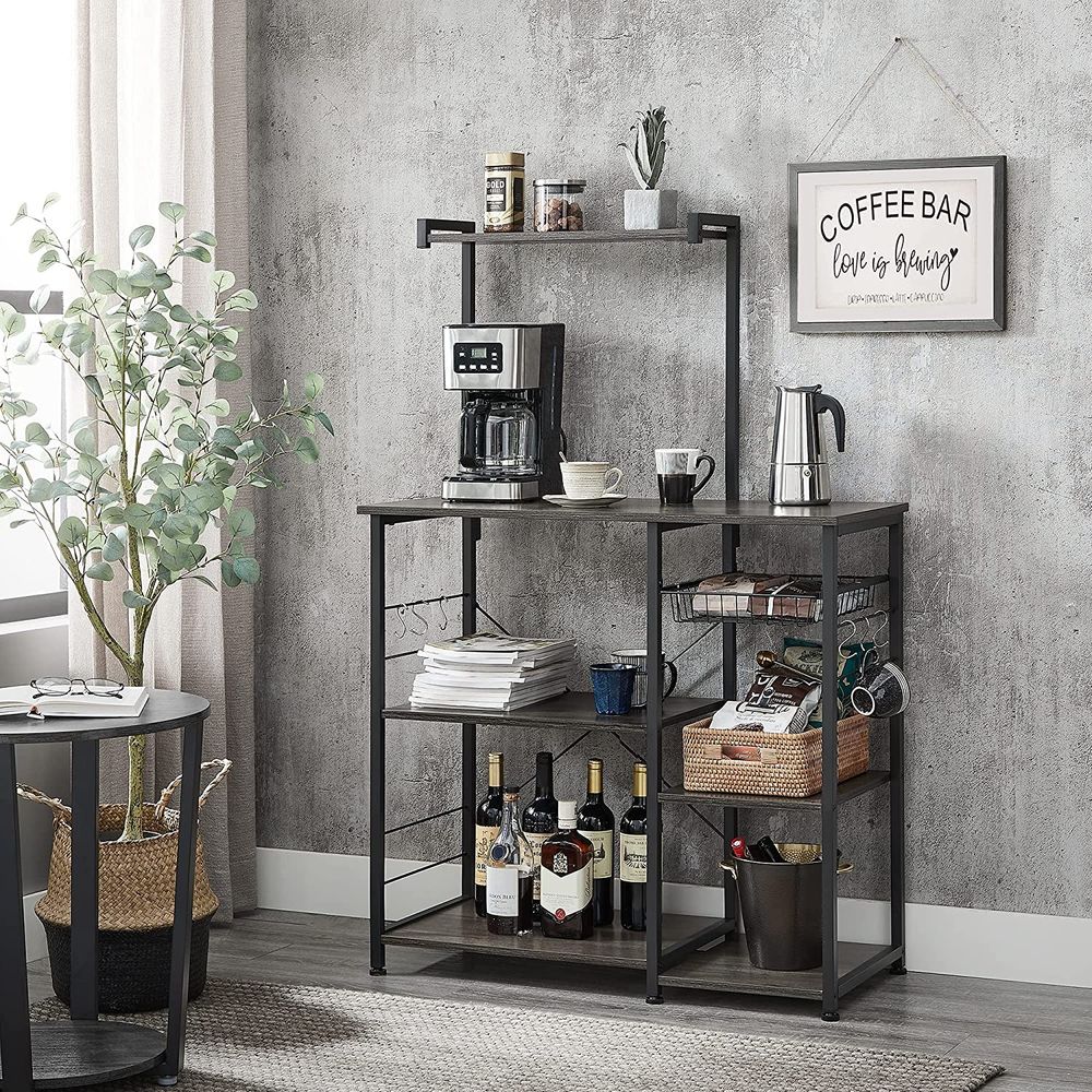 Baker’s Rack - Industrial Brown - With Shelves And Hooks