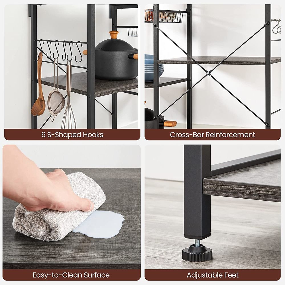 Baker’s Rack - Industrial Brown - With Shelves And Hooks