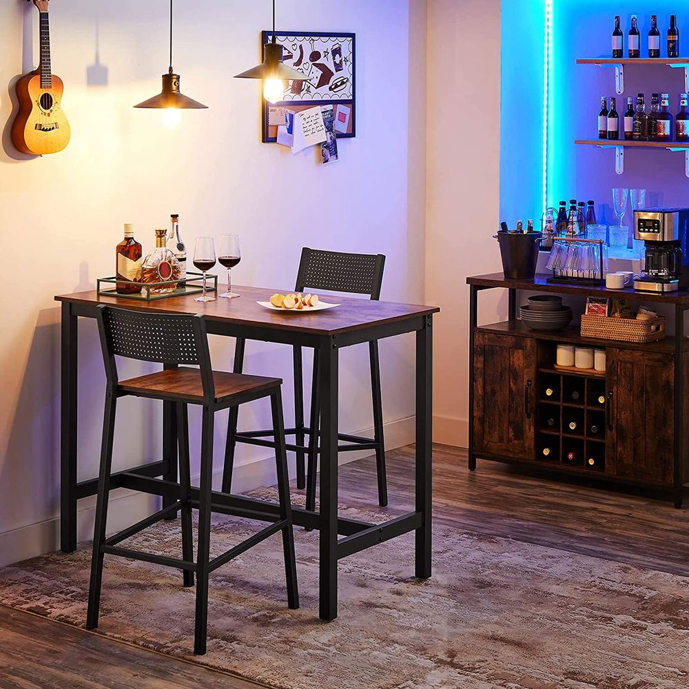 Industrial Bar Stools Set of 2 With Backrest 28.5 Inch Seat Height
