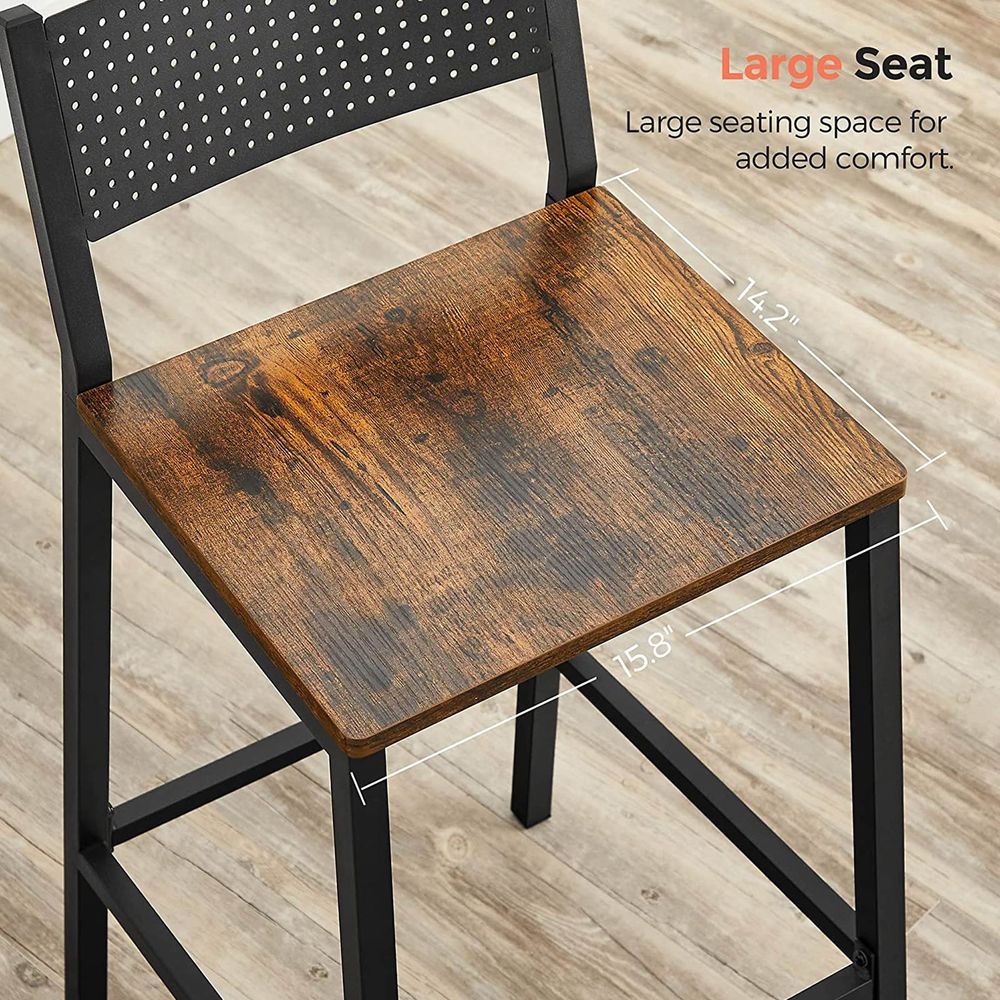 Industrial Bar Stools Set of 2 With Backrest 28.5 Inch Seat Height