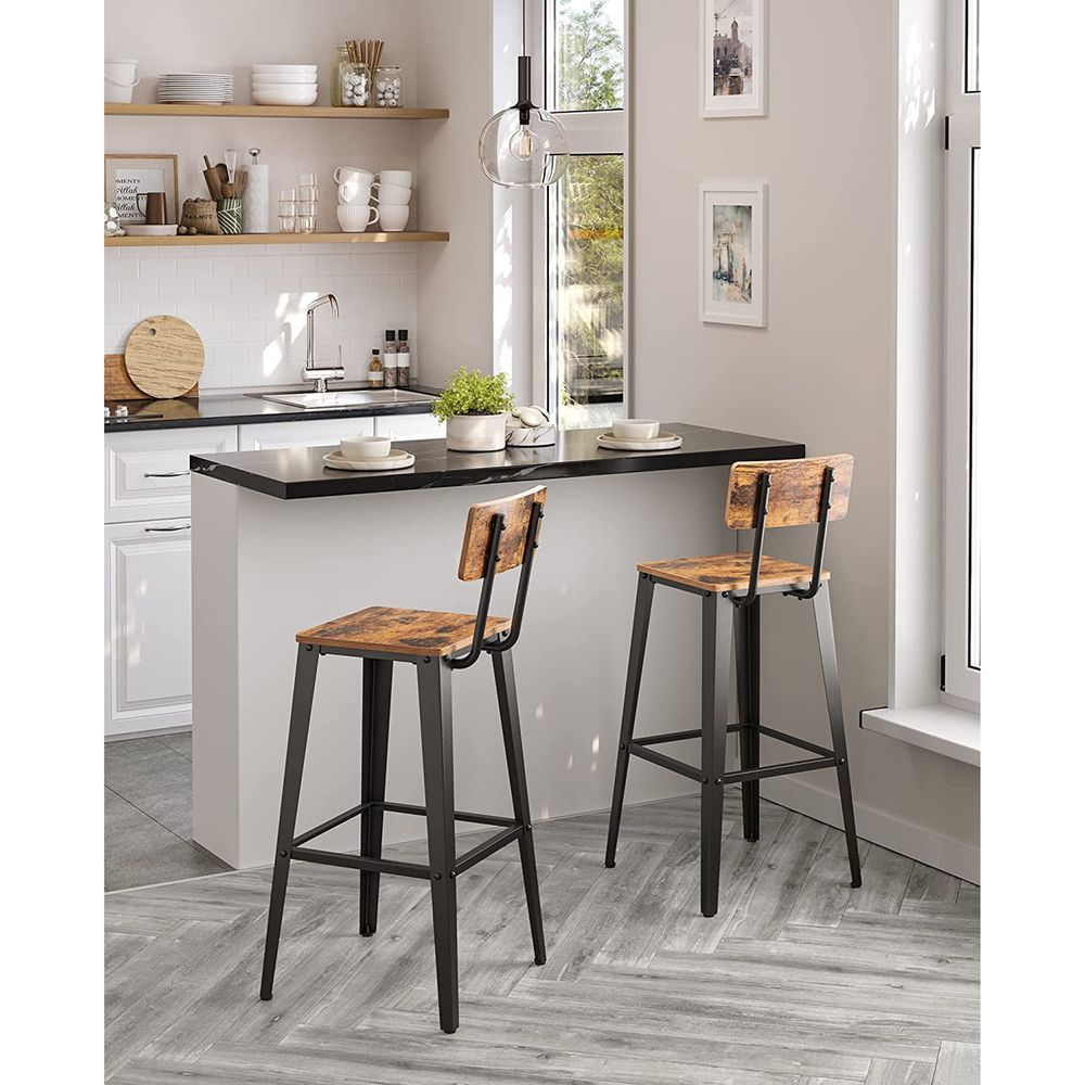 Bar Stools - Tall With Back - Set Of 2 - Industrial Style
