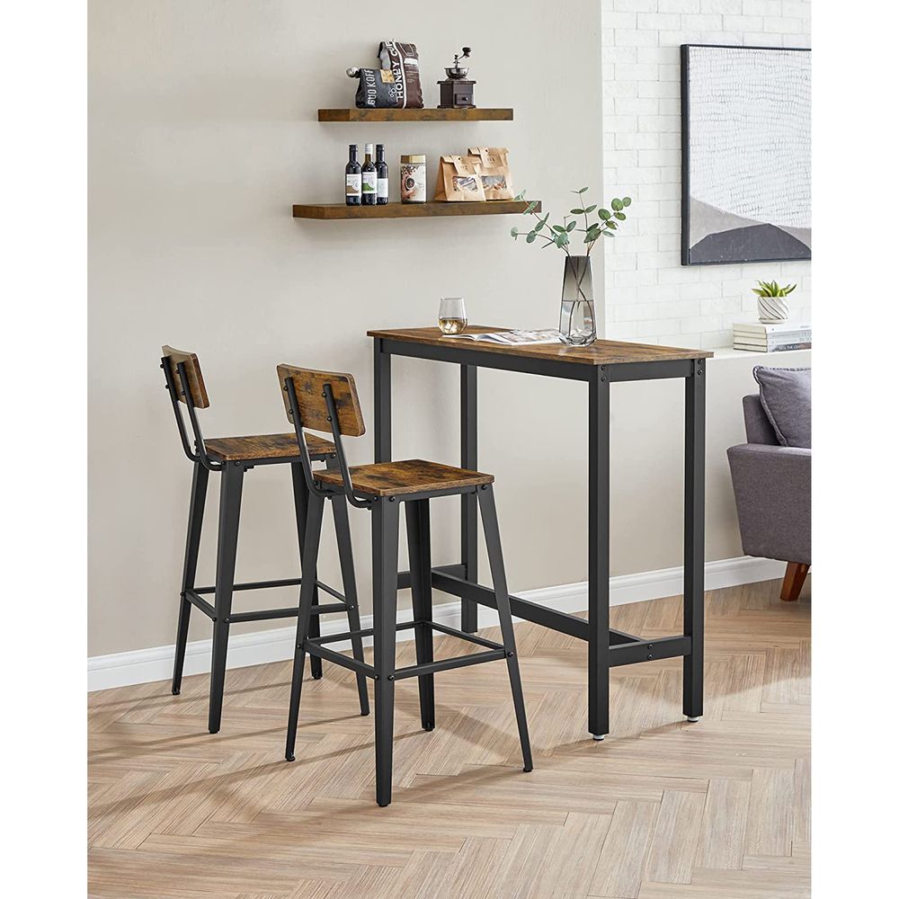 Bar Stools - Tall With Back - Set Of 2 - Industrial Style