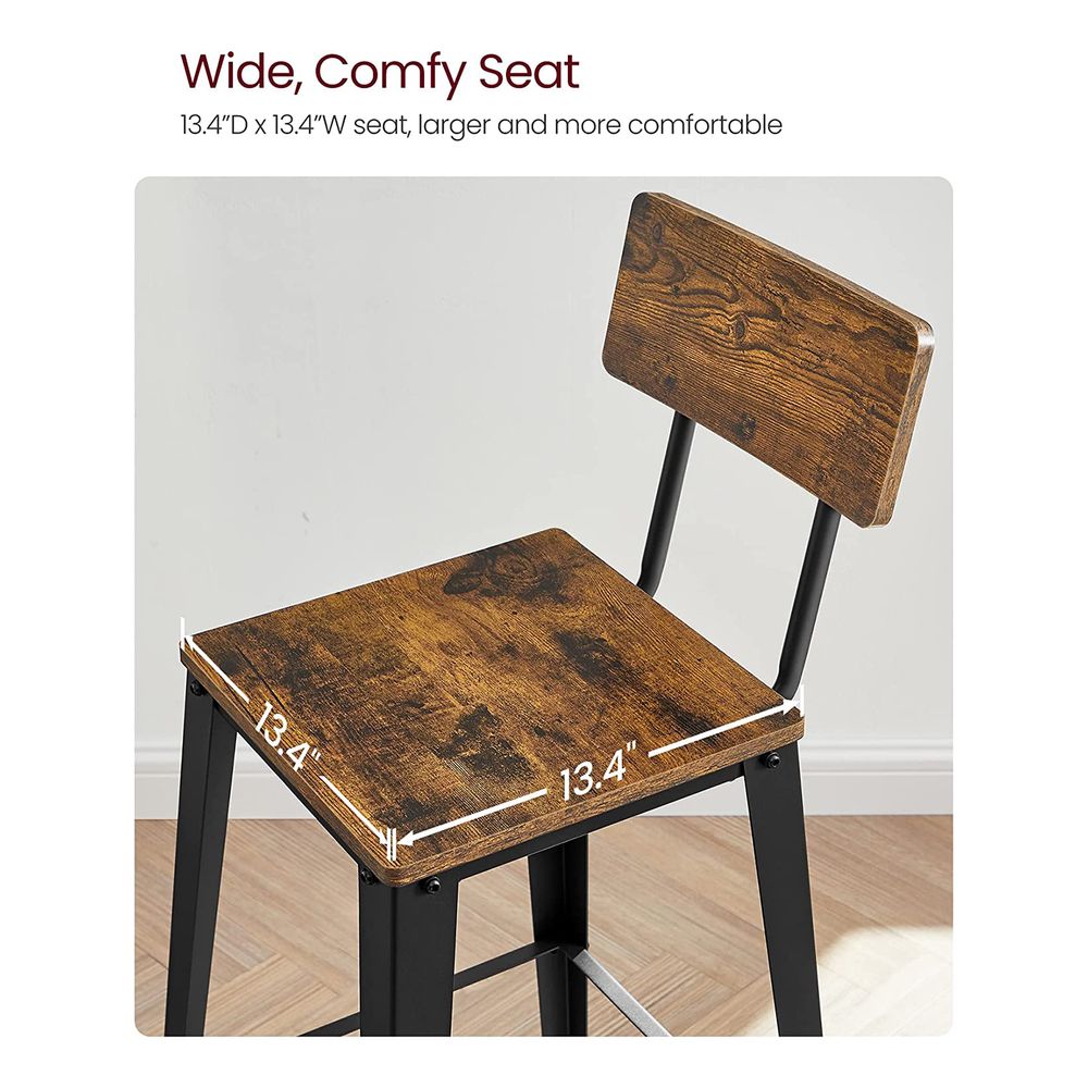 Bar Stools - Tall With Back - Set Of 2 - Industrial Style