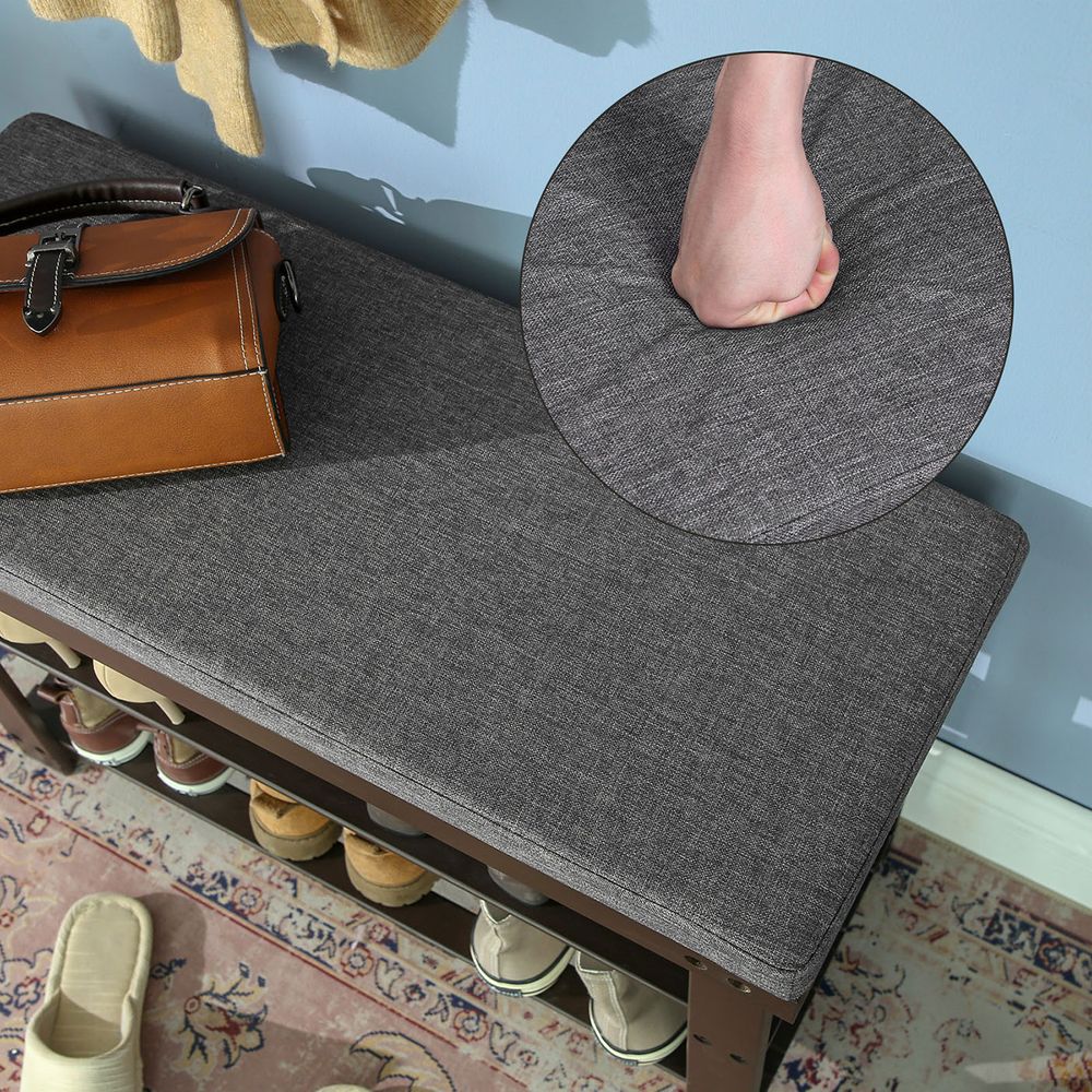 Shoe Bench - 3 Tier Bamboo - Cushioned Seat With Storage