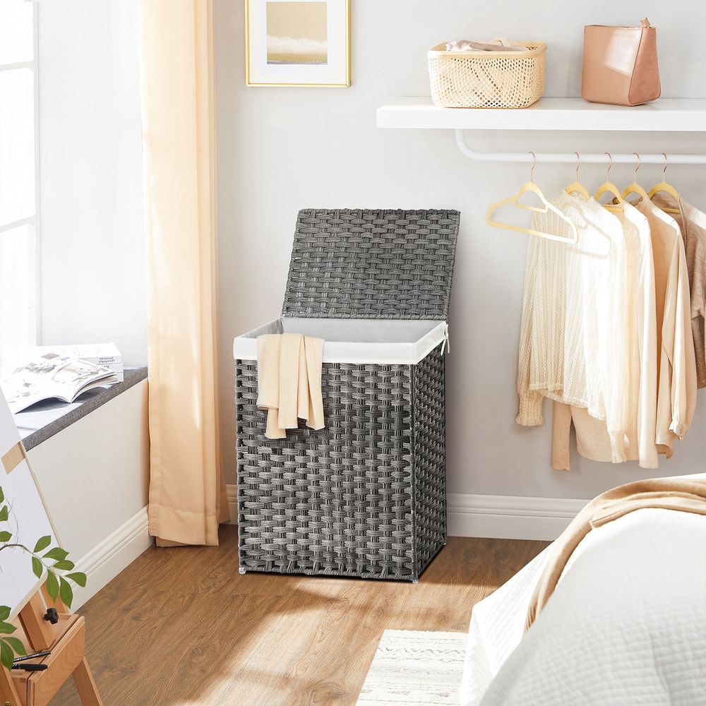 Laundry Basket With Lid - Synthetic Rattan - 23.8 Gallon