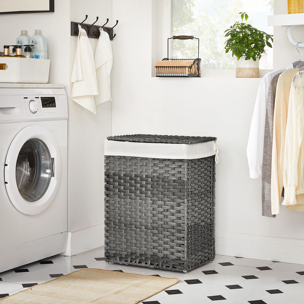 Laundry Basket With Lid - Synthetic Rattan - 23.8 Gallon