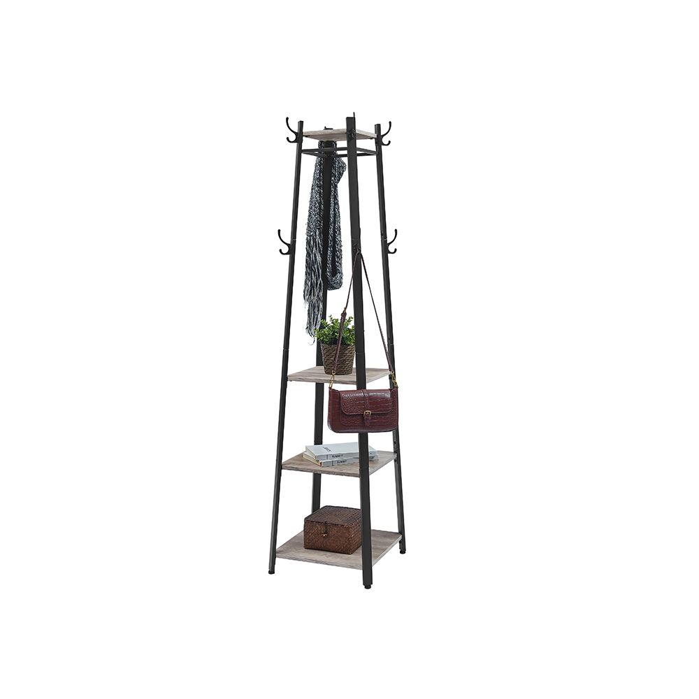 Coat Stand With 3 Shelves – 8 Hooks – Industrial Entryway Organizer
