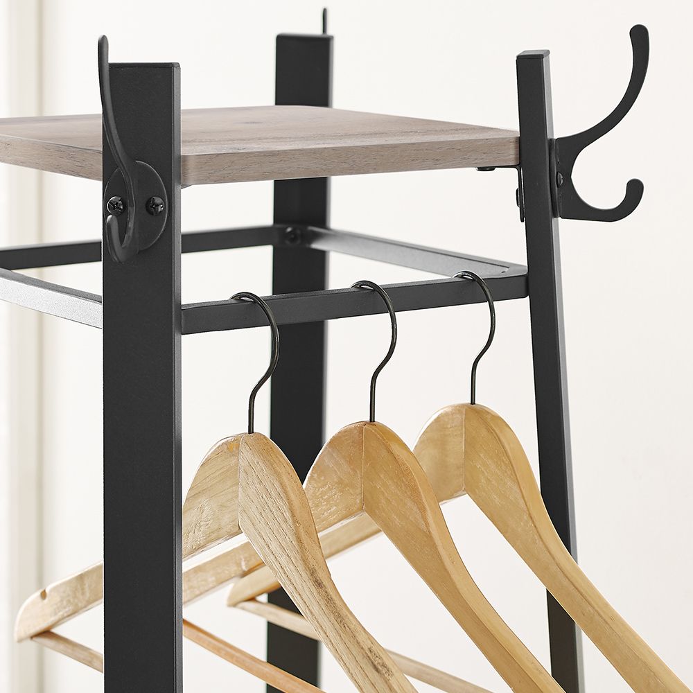 Coat Stand With 3 Shelves – 8 Hooks – Industrial Entryway Organizer