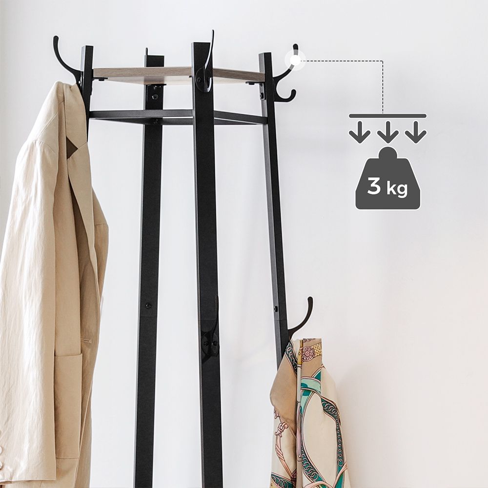 Coat Stand With 3 Shelves – 8 Hooks – Industrial Entryway Organizer