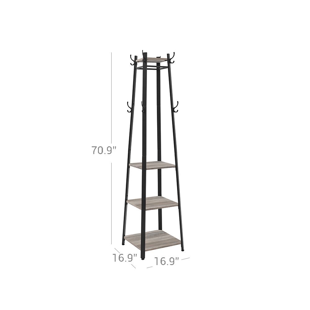 Coat Stand - Corner With 3 Shelves - 8 Hook Entryway