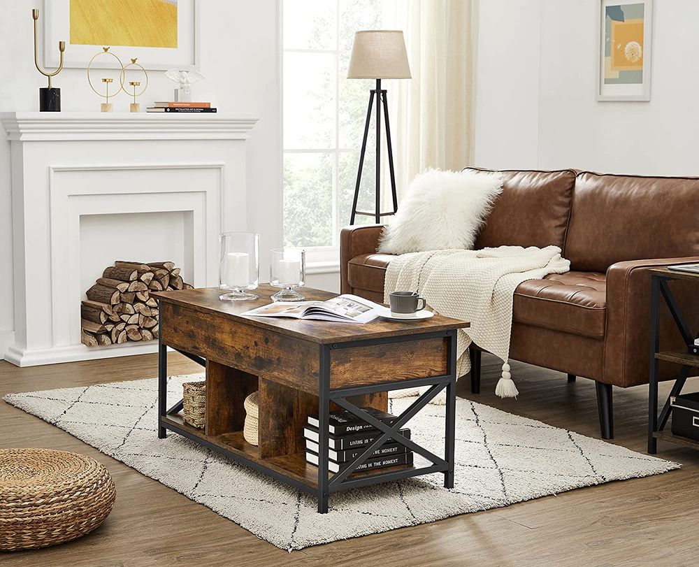 Lift Top Coffee Table - With Storage Shelf - Industrial Style