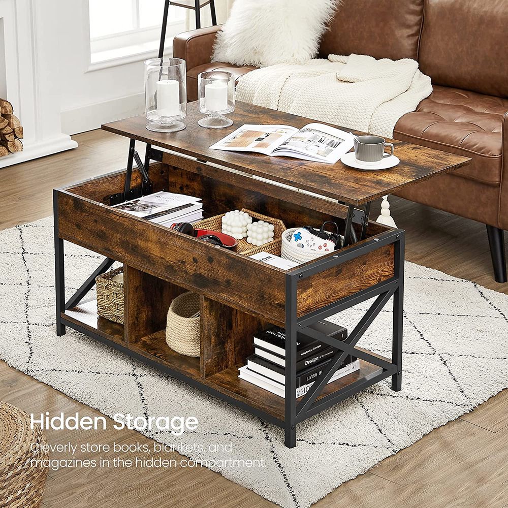 Lift Top Coffee Table - With Storage Shelf - Industrial Style
