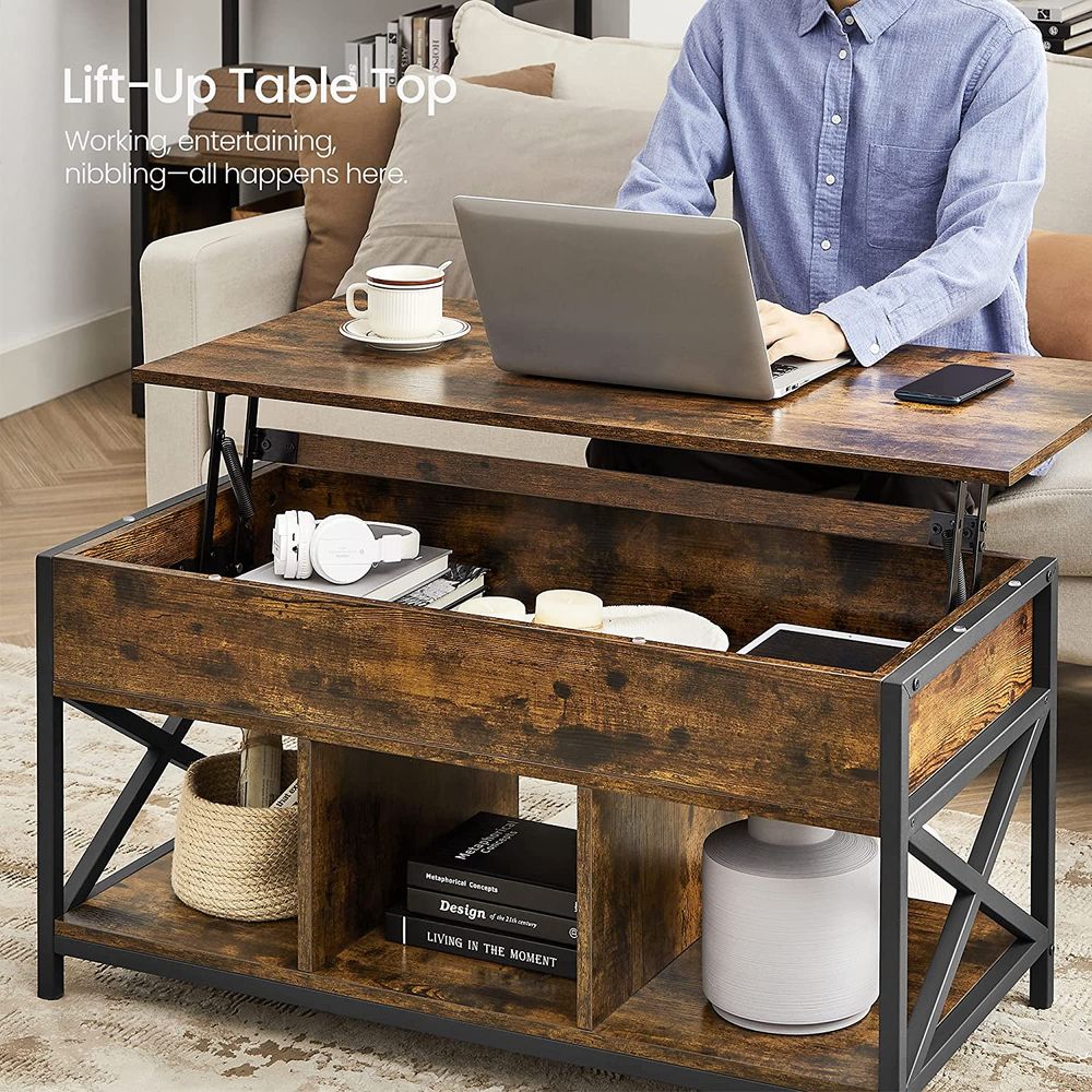 Lift Top Coffee Table - With Storage Shelf - Industrial Style