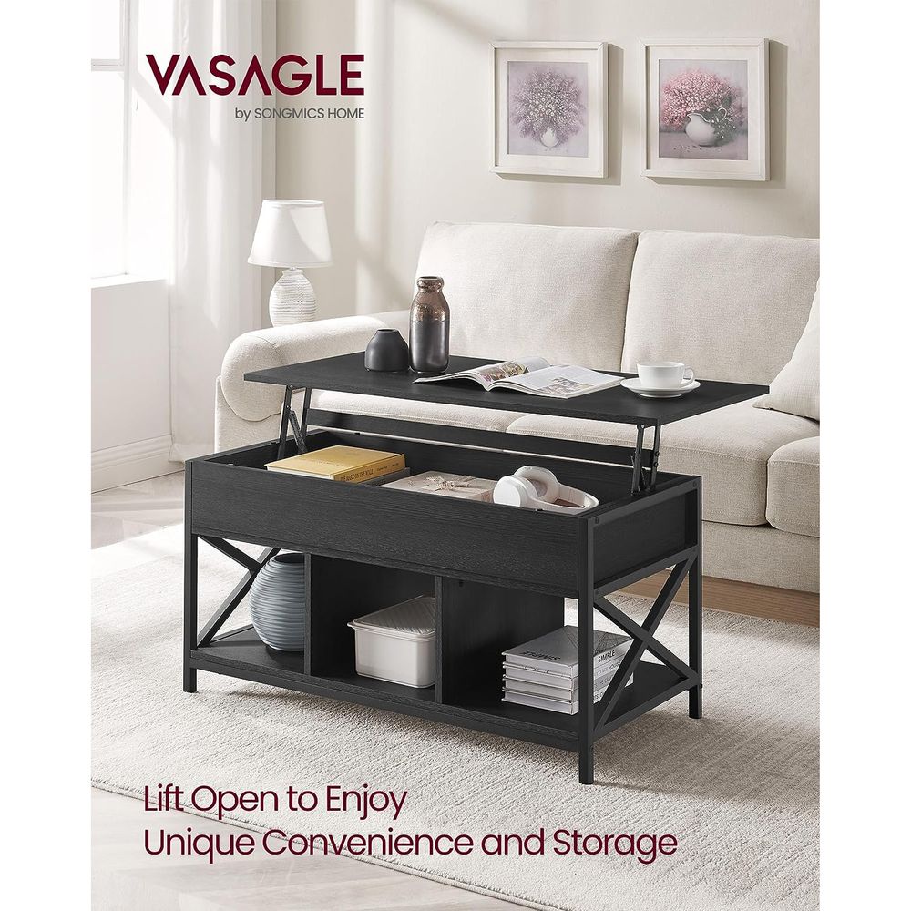 Lift Top Coffee Table – Hidden Storage Compartments – Industrial Living Room Table
