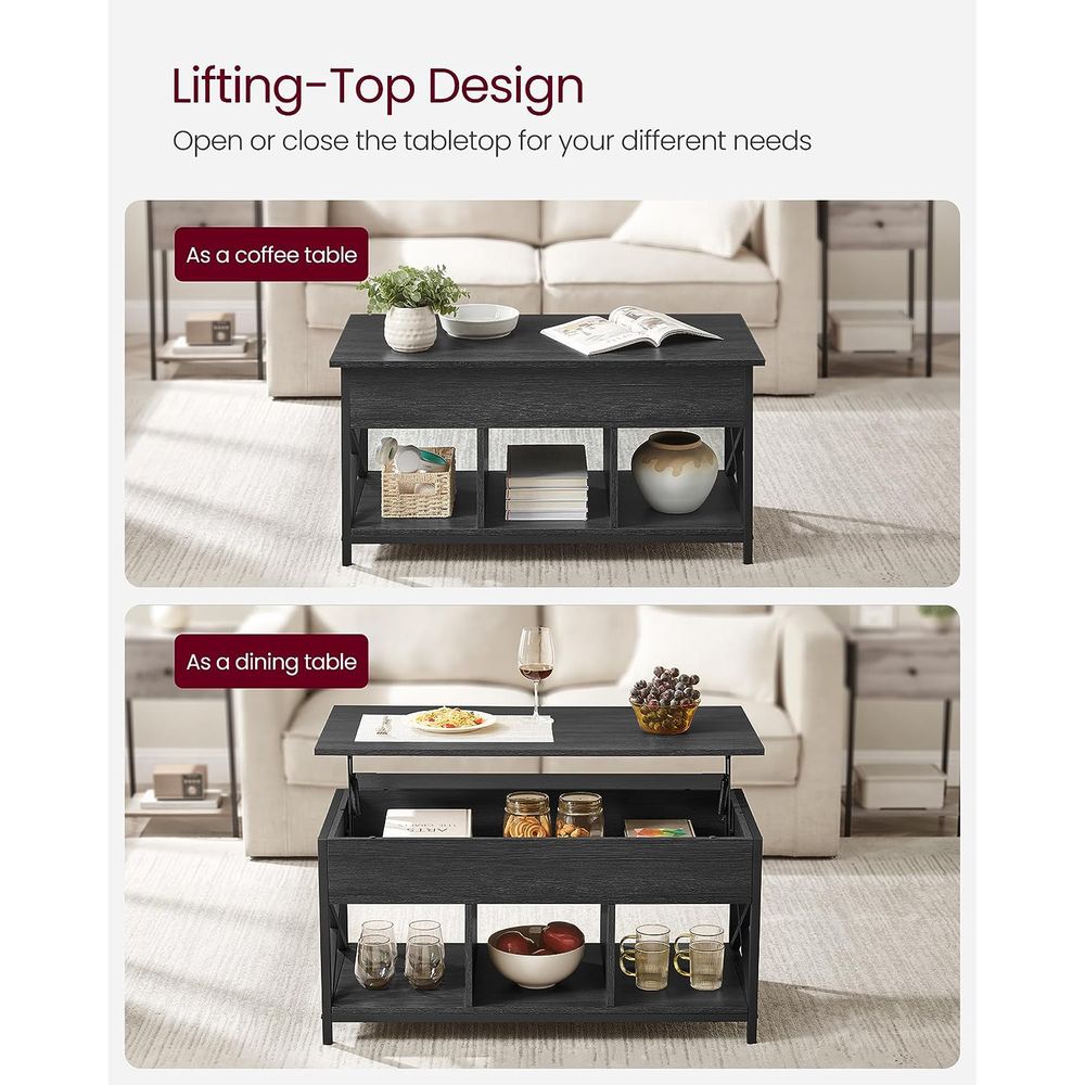 Lift Top Coffee Table – Hidden Storage Compartments – Industrial Living Room Table