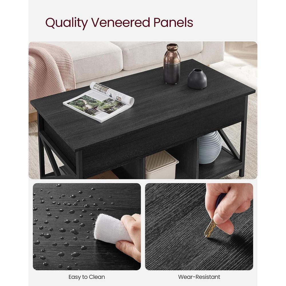 Lift Top Coffee Table – Hidden Storage Compartments – Industrial Living Room Table